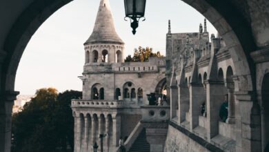 Stunning view of Fisherman's Bastion's arches and towers in Budapest, Hungary.