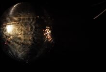 A shining disco ball reflecting light in a dark setting, capturing the essence of nightlife in Montréal.