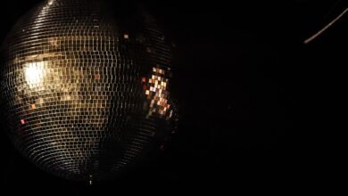 A shining disco ball reflecting light in a dark setting, capturing the essence of nightlife in Montréal.