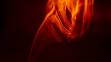 An abstract image capturing the dynamic and vibrant movement of flames with a dark background.