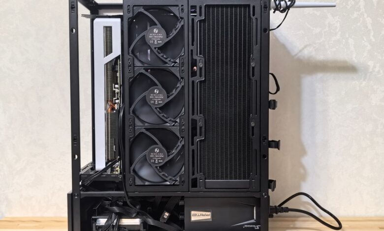 High-resolution image of a custom-built desktop computer with visible cooling system.