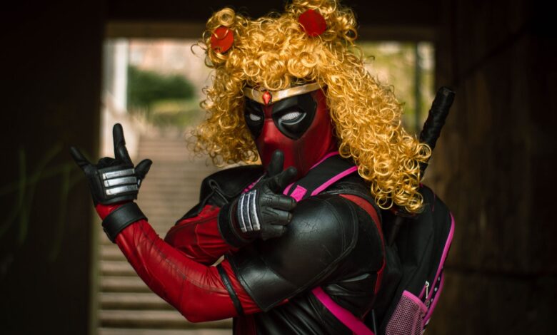 A unique blend of Deadpool and Sailor Moon in an outdoor cosplay shoot.