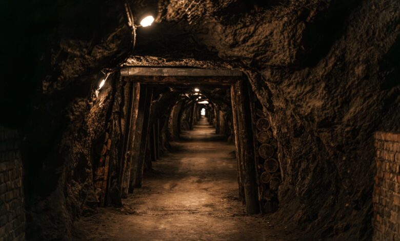 A dimly lit tunnel in Hinterbrühl, Austria, showcasing an underground cavern.