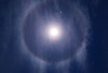Stunning view of a moon halo surrounded by stars in Kandiāro, Sindh, Pakistan's night sky.