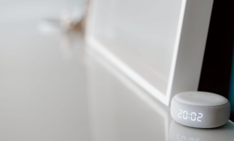 Modern minimalist design featuring an electronic device on a sleek desk.