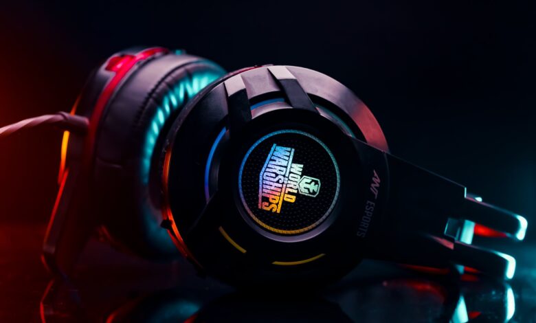 Close-up of a vibrant gaming headset with LED lighting, perfect for gamers.
