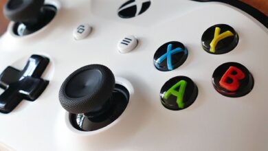 Close-up image of an Xbox controller highlighting buttons and joysticks.