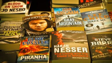 A collection of bestselling thriller novels prominently displayed in a bookstore setting.