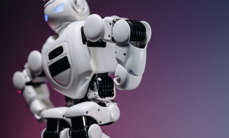 Close-up of a futuristic white robot showcasing innovation and design.