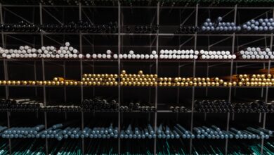 Vibrant assortment of pencils neatly arranged on store shelves, showcasing a variety of colors.
