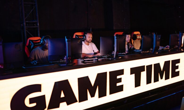 Professional gamers competing in a team tournament, capturing the excitement of eSports.