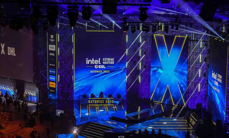 Electrifying atmosphere at Intel Extreme Masters Katowice 2022 esports event.