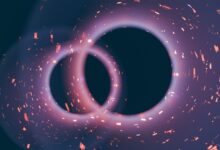 Dynamic 3D digital art featuring vibrant cosmic swirls and particles in a mesmerizing abstract design.