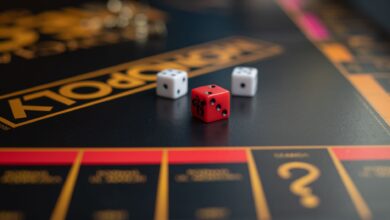 High-quality close-up photo of dice on a classic Monopoly board game, highlighting the gaming experience.