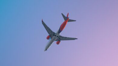 A Boeing 737 Max 8 airplane in flight against a clear sky during daytime in Pune, India.
