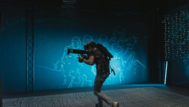 A person engages in immersive virtual reality gaming with VR gear indoors.
