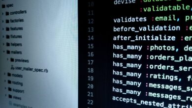 Detailed view of Ruby on Rails code highlighting software development intricacies.