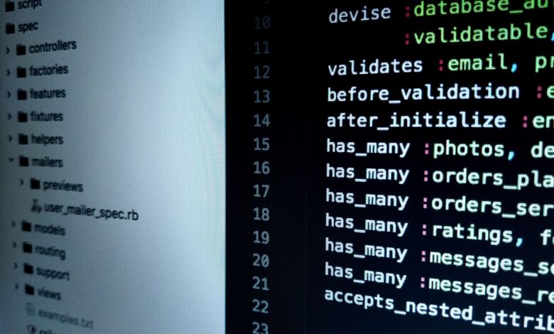 Detailed view of Ruby on Rails code highlighting software development intricacies.