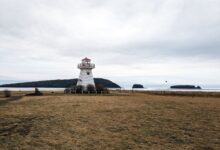 Lighthouse overlooking the sea in Five Islands, Nova Scotia, Canada.