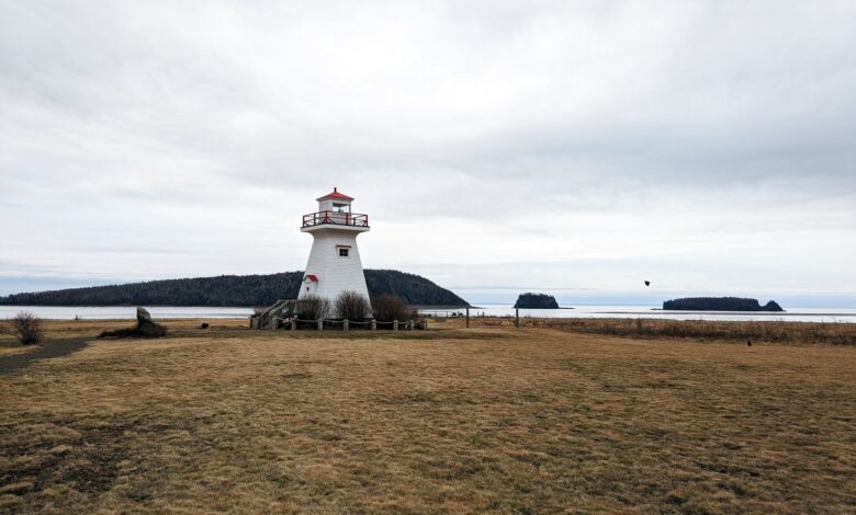 Lighthouse overlooking the sea in Five Islands, Nova Scotia, Canada.