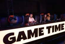 Professional gamers competing in a team tournament, capturing the excitement of eSports.