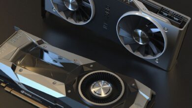Top view of NVIDIA GTX 1080 and RTX 2080 graphics cards used in advanced computer setups.