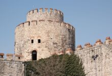 A view of the ancient Yedikule Fortress in Istanbul, showcasing Ottoman architectural style.