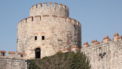 A view of the ancient Yedikule Fortress in Istanbul, showcasing Ottoman architectural style.