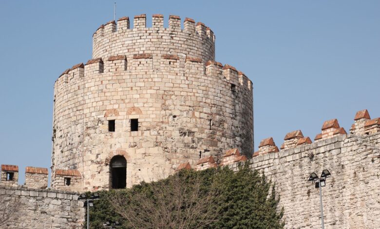 A view of the ancient Yedikule Fortress in Istanbul, showcasing Ottoman architectural style.