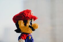 A detailed close-up of a pixelated toy block figure capturing a popular game character.