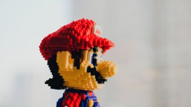A detailed close-up of a pixelated toy block figure capturing a popular game character.