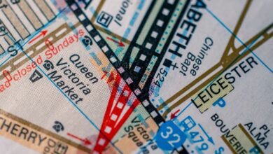Detailed close-up of Melbourne map highlighting Queen Victoria Market and other landmarks in vivid colors.