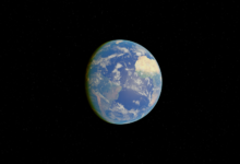 A detailed digital rendering of Earth from space, showcasing its vibrant colors against the starry universe.
