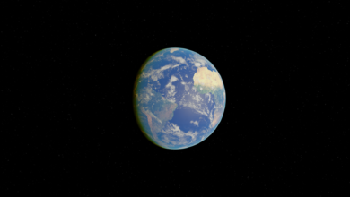A detailed digital rendering of Earth from space, showcasing its vibrant colors against the starry universe.