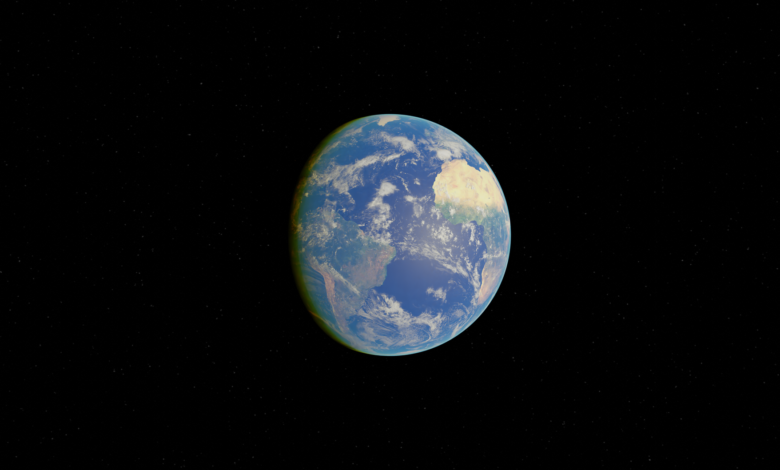 A detailed digital rendering of Earth from space, showcasing its vibrant colors against the starry universe.