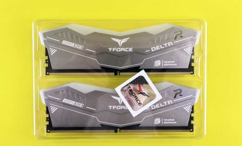 High-performance T-FORCE DDR5 RGB RAM modules with eco-friendly design in packaging.