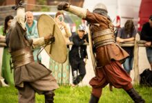 Capture of a lively Viking battle reenactment in Szczecin, Poland.