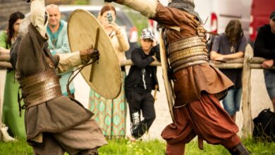 Capture of a lively Viking battle reenactment in Szczecin, Poland.