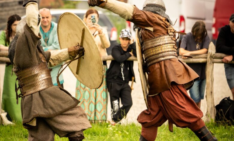 Capture of a lively Viking battle reenactment in Szczecin, Poland.